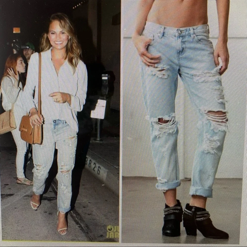 One Teaspoon Awesome Baggies Relaxed Distressed Tapered Rolled Jeans Size 27 - Picture 9 of 9